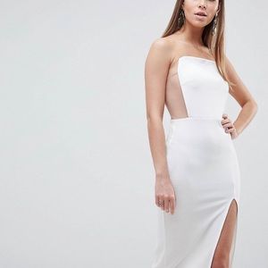 White strapless midi dress with nude back detail